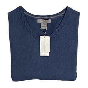 Daniel Cremieux V-Neck Sweater Men's Large Pima Cotton Cashmere Blend Navy NEW